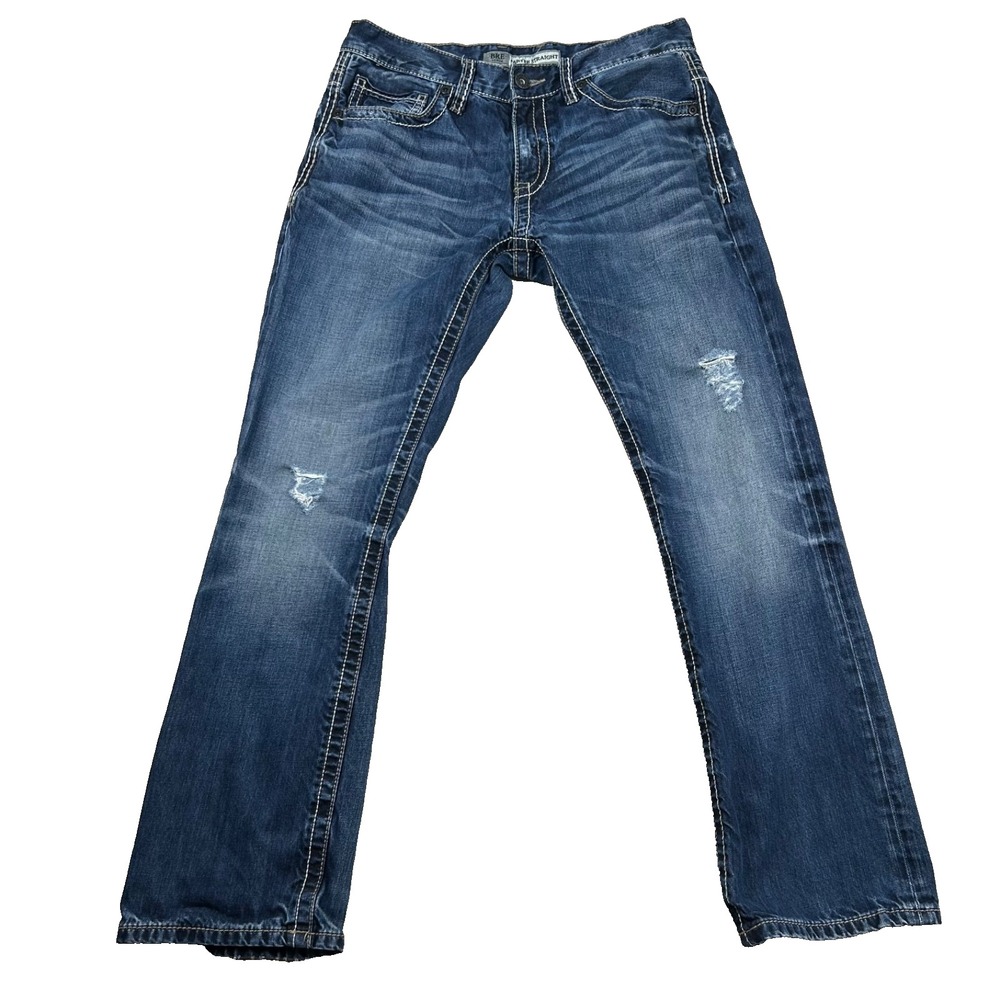 BKE Jeans Mens 32s (31x28) Short Carter Straight Western Distressed Denim Low